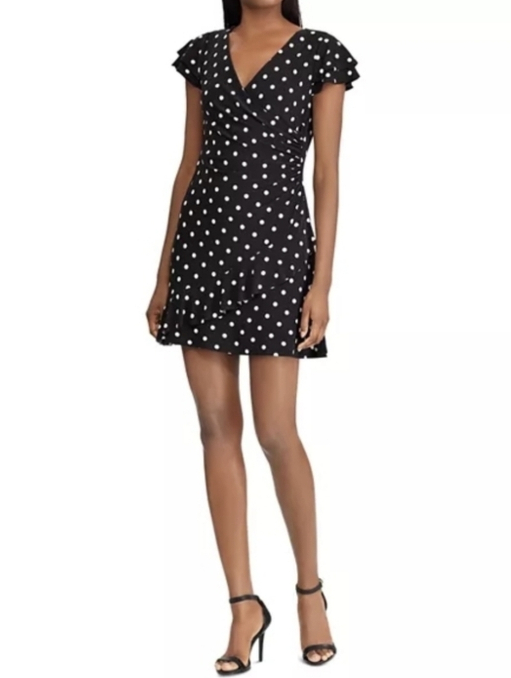 Ralph Lauren Navy Midi Dress with White Polka Dots Wrap Dress..size:6